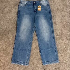 VAGDIGO Straight Leg Jeans Womens 16 Blue Denim Cotton Faded Medium Wash Outdoor